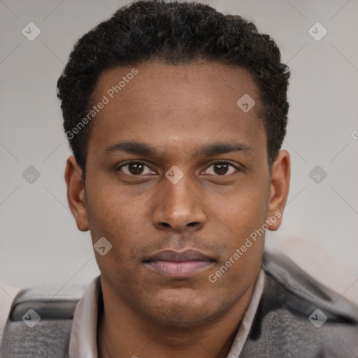 Neutral latino young-adult male with short  brown hair and brown eyes