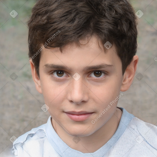 Joyful white child male with short  brown hair and brown eyes