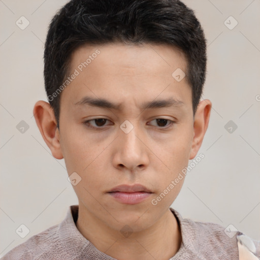 Neutral asian young-adult male with short  brown hair and brown eyes