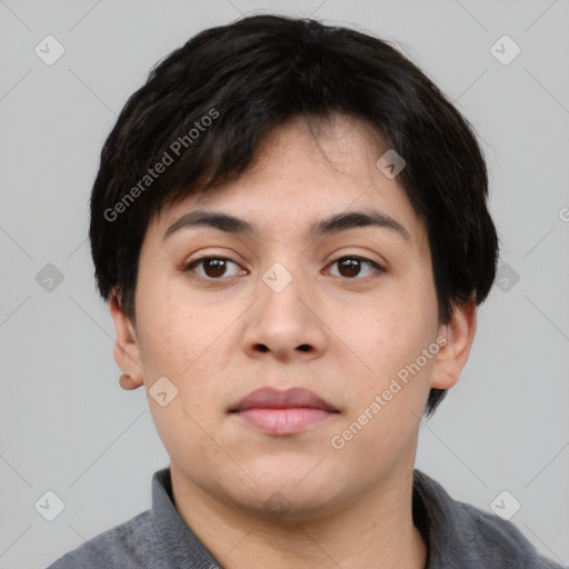 Neutral asian young-adult male with short  black hair and brown eyes