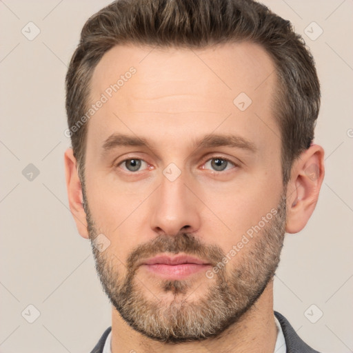 Neutral white adult male with short  brown hair and brown eyes