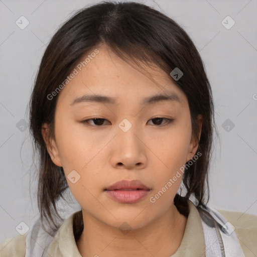 Neutral asian young-adult female with medium  brown hair and brown eyes