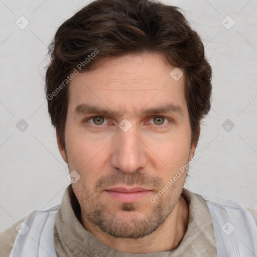 Neutral white adult male with short  brown hair and brown eyes