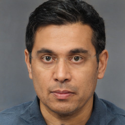 Neutral asian adult male with short  black hair and brown eyes