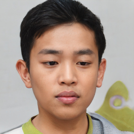 Neutral asian young-adult male with short  black hair and brown eyes