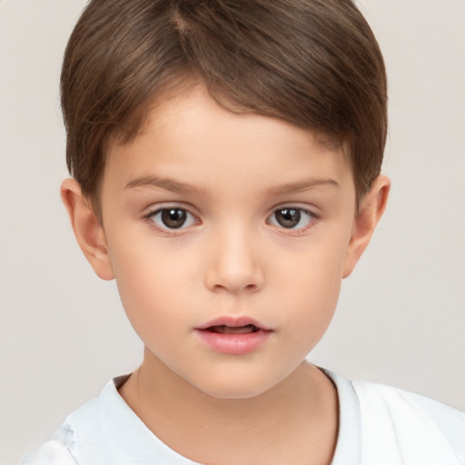 Neutral white child female with short  brown hair and brown eyes