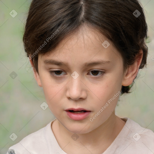 Neutral white child female with medium  brown hair and brown eyes