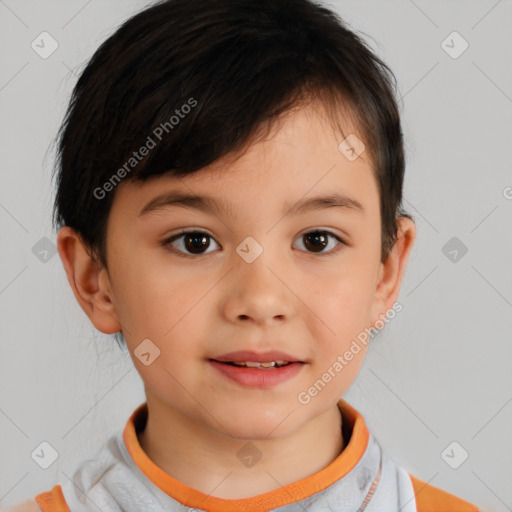 Neutral white child female with short  brown hair and brown eyes