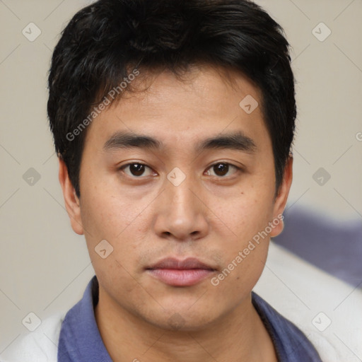 Neutral asian young-adult male with short  brown hair and brown eyes