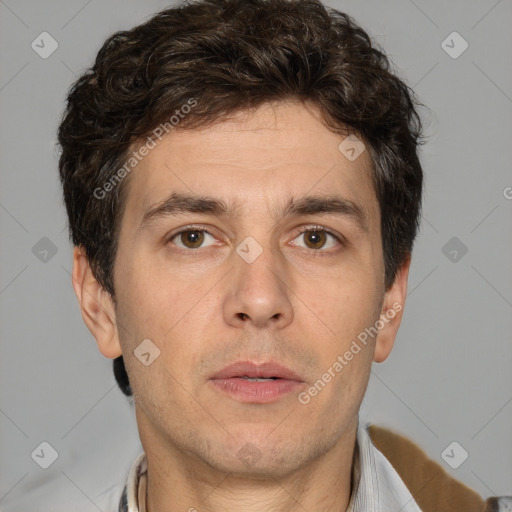 Neutral white adult male with short  brown hair and brown eyes