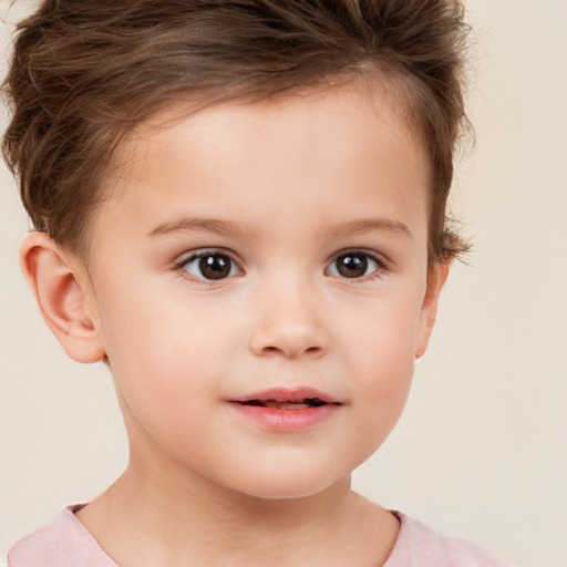 Neutral white child female with short  brown hair and brown eyes