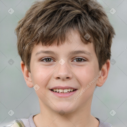 Joyful white child male with short  brown hair and brown eyes