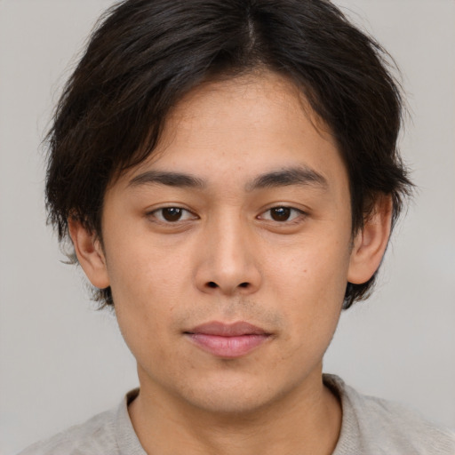 Neutral asian young-adult male with medium  brown hair and brown eyes