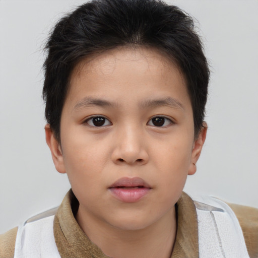 Neutral asian child female with short  brown hair and brown eyes