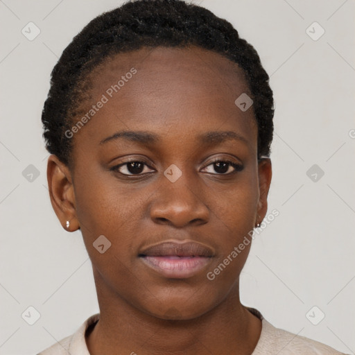 Neutral black young-adult female with short  brown hair and brown eyes