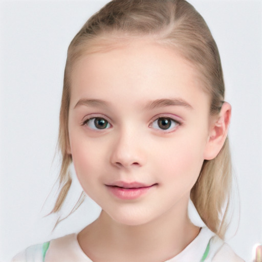 Neutral white child female with medium  brown hair and blue eyes