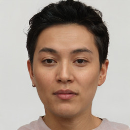 Neutral asian young-adult male with short  brown hair and brown eyes