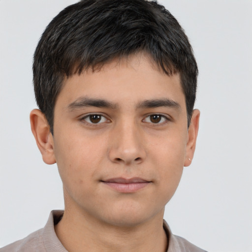 Neutral asian young-adult male with short  brown hair and brown eyes