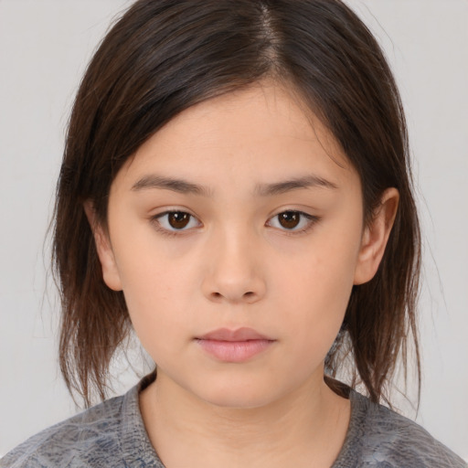 Neutral white child female with medium  brown hair and brown eyes