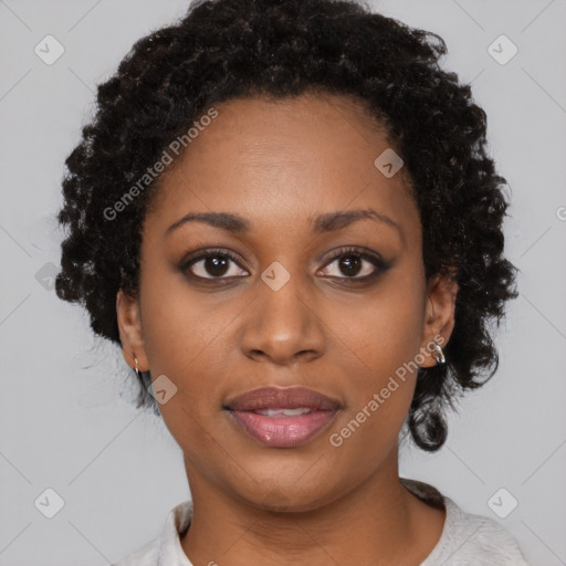 Neutral black young-adult female with short  black hair and brown eyes