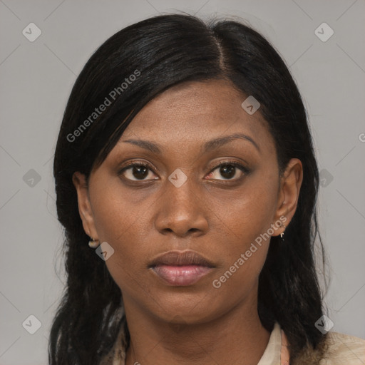 Neutral asian young-adult female with medium  brown hair and brown eyes