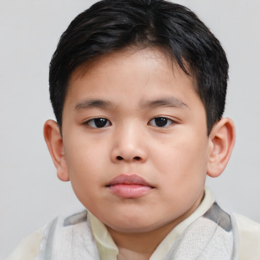 Neutral asian child male with short  brown hair and brown eyes
