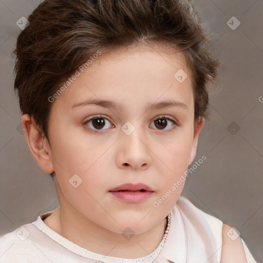 Neutral white child female with short  brown hair and brown eyes