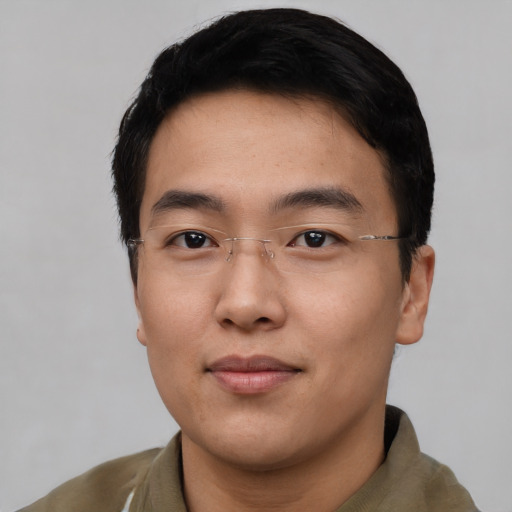 Neutral asian young-adult male with short  black hair and brown eyes