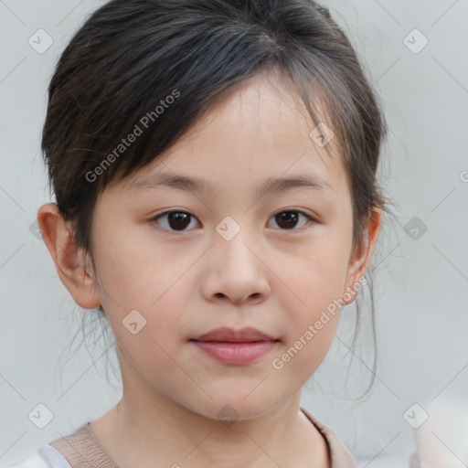 Neutral white child female with medium  brown hair and brown eyes