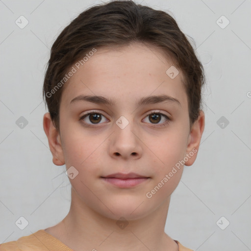 Neutral white child female with short  brown hair and brown eyes