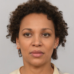 Neutral black young-adult female with short  brown hair and brown eyes