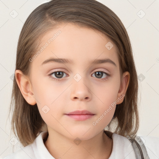 Neutral white child female with medium  brown hair and brown eyes