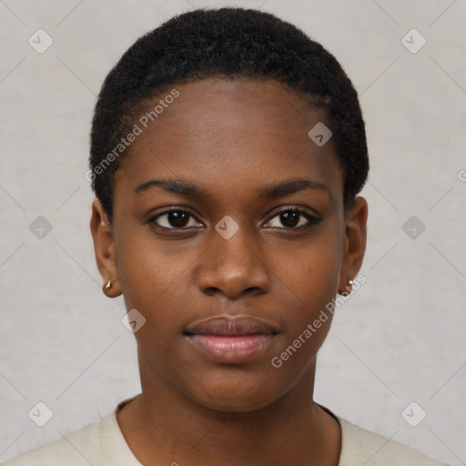 Neutral black young-adult female with short  brown hair and brown eyes