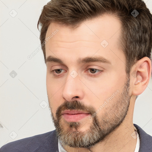 Neutral white adult male with short  brown hair and brown eyes