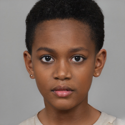 Neutral black child female with short  brown hair and brown eyes