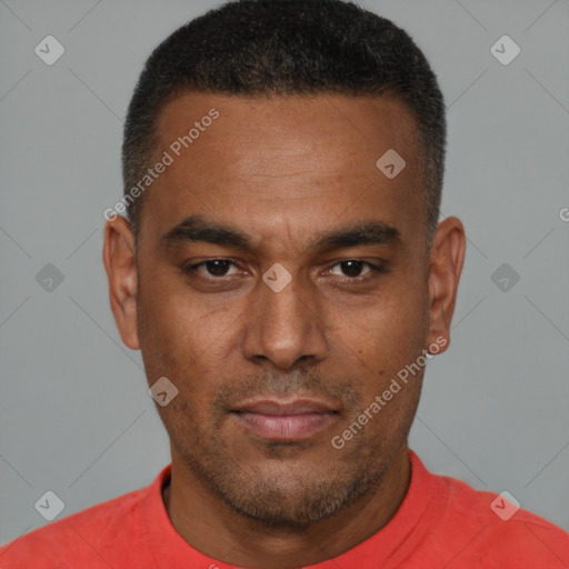 Neutral black young-adult male with short  brown hair and brown eyes