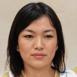 Neutral asian young-adult female with medium  brown hair and brown eyes