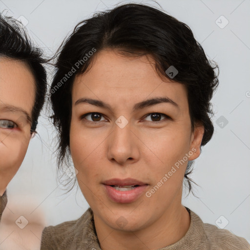 Neutral asian young-adult female with medium  brown hair and brown eyes