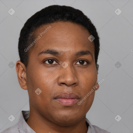 Neutral black young-adult male with short  brown hair and brown eyes