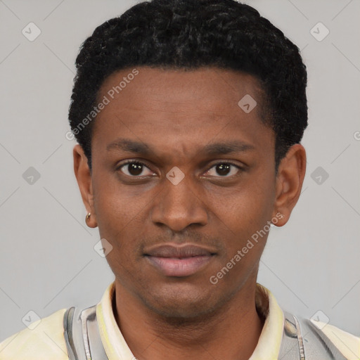 Neutral latino young-adult male with short  brown hair and brown eyes