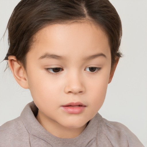 Neutral white child female with short  brown hair and brown eyes