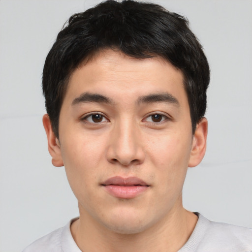 Neutral asian young-adult male with short  brown hair and brown eyes