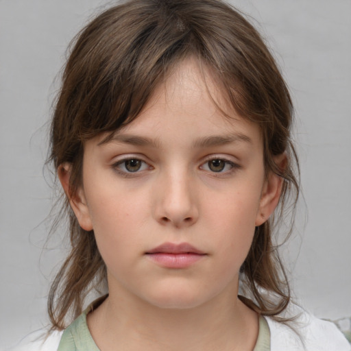 Neutral white child female with medium  brown hair and brown eyes