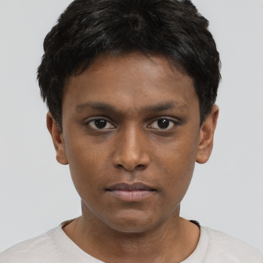 Neutral black young-adult male with short  brown hair and brown eyes