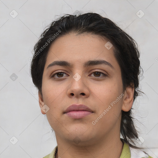 Neutral asian young-adult female with medium  brown hair and brown eyes