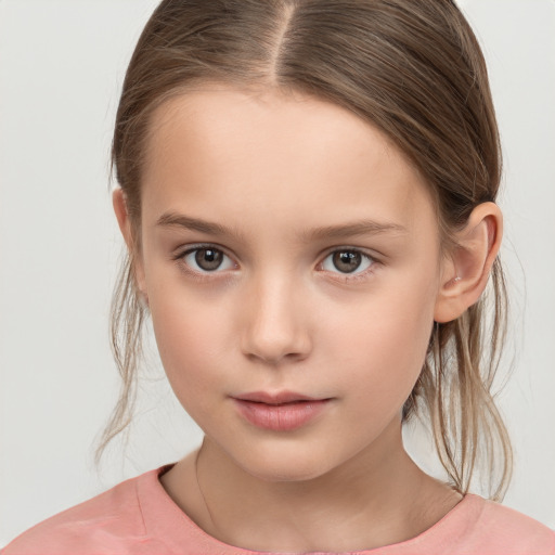 Neutral white child female with medium  brown hair and brown eyes