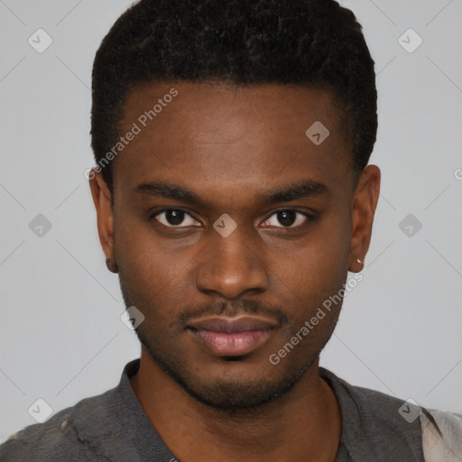Neutral black young-adult male with short  brown hair and brown eyes