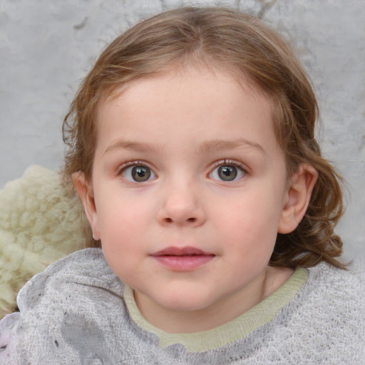 Neutral white child female with medium  brown hair and blue eyes