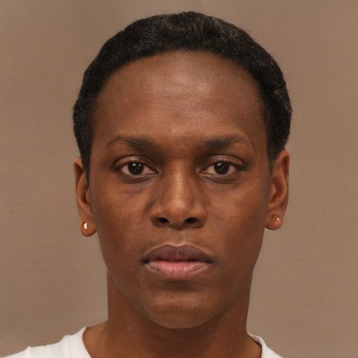 Neutral black young-adult male with short  brown hair and brown eyes