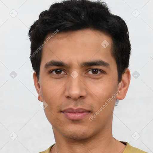 Neutral asian young-adult male with short  black hair and brown eyes